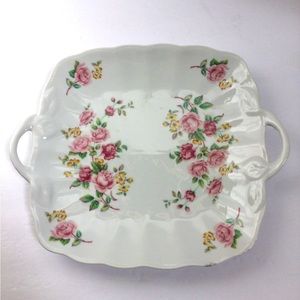 Antique Reflections by J Godinger serving dish tray w/ handles White with Roses